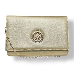 New CXL by Christian Lacroix Gold Paris Caviar Clutch Crossbody Detachable Chain